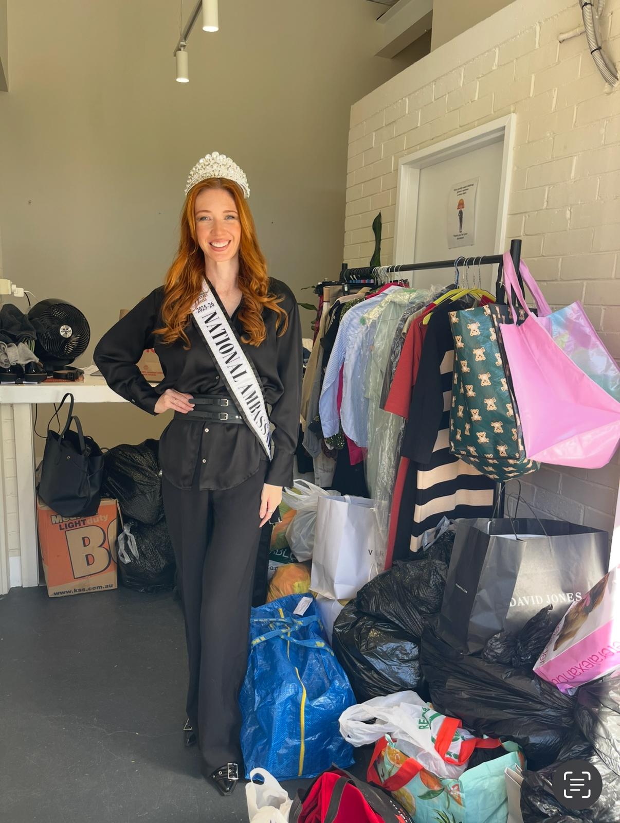 Rachel Gallagher, National Ambassador, at a Connected By Clothes clothing drive
